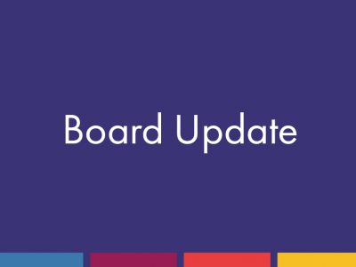 Text that reads Board update with colourful border at the bottom